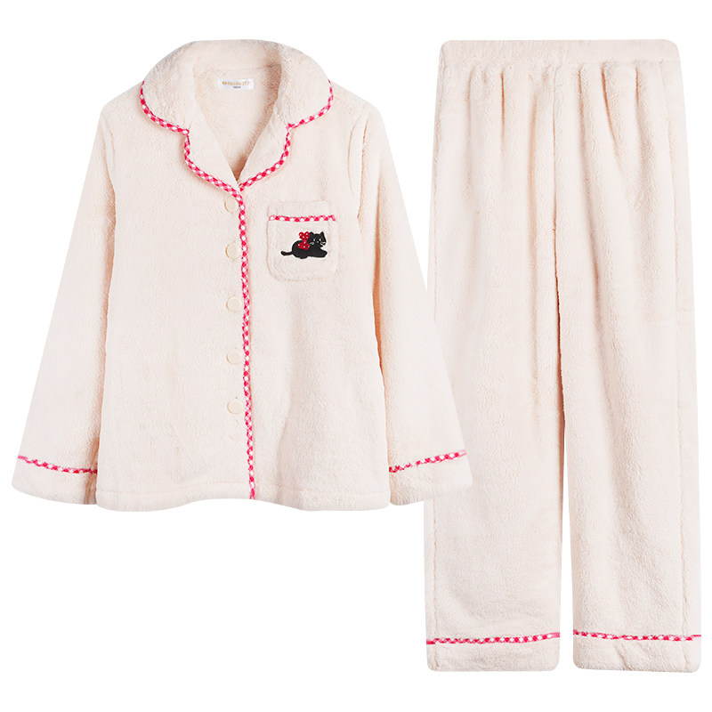 好波珊瑚绒家居服冬季防寒可外穿家居服一男一女睡衣套装HJR2555