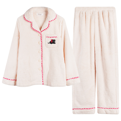 好波珊瑚绒家居服冬季防寒可外穿家居服一男一女睡衣套装HJR2555