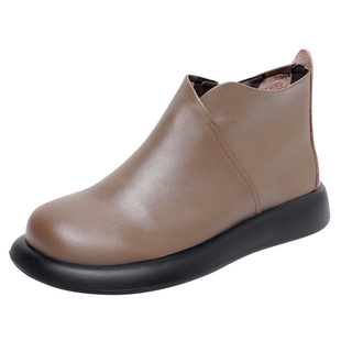 真皮靴子女2025新款秋冬季牛皮百搭复古短靴女士平底大码加绒裸靴