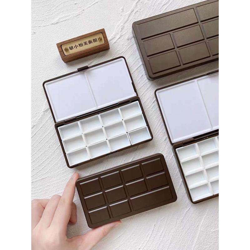 水彩颜料塑料分装盒 空盒24格48格 水彩收纳盒调色盒子带调色盘