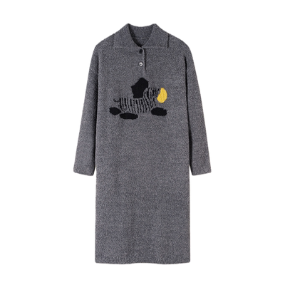 加厚灰色高级感半边绒女士睡裙冬