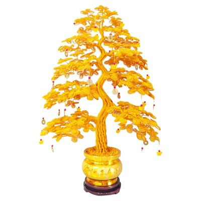 金色发财树铜线铝丝手工编织招财树摆件家居装饰品摇钱树创意礼物