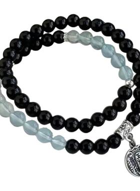 7A天然海蓝宝黑曜石招财水晶手串