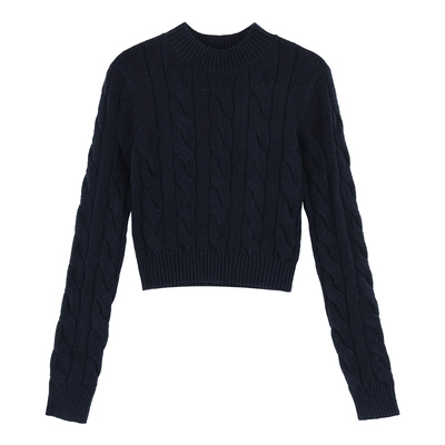 pusumede 格鲁吉亚 复古麻花短款毛衣女修身显瘦针织衫内搭上衣