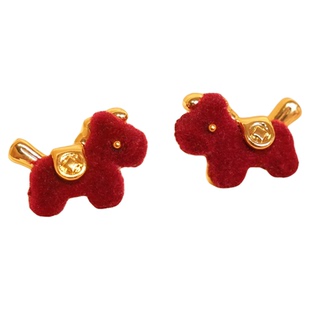 「萌马闪钻」马年耳钉可爱红色植绒小马耳饰蚊香盘耳夹无耳洞耳环