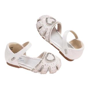 戴维贝拉女童凉鞋宝宝皮鞋夏季新款大童公主鞋儿童水晶鞋闪钻白色