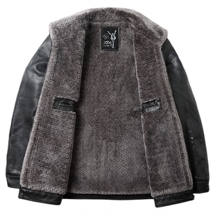 稻草人真皮皮衣男士海宁头层绵羊皮外套加绒加厚中老年翻领皮夹克