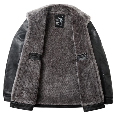 稻草人男士真皮皮衣中老年翻领