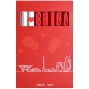 KACO ALPHA字母笔我爱中国套装7支0.5mm黑色按压式中性笔 学生刷题书写用办公文具创意简约