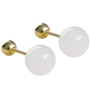 螺丝拧扣S999足银天然和田白玉耳钉防掉防丢耳骨钉养耳洞睡觉免摘