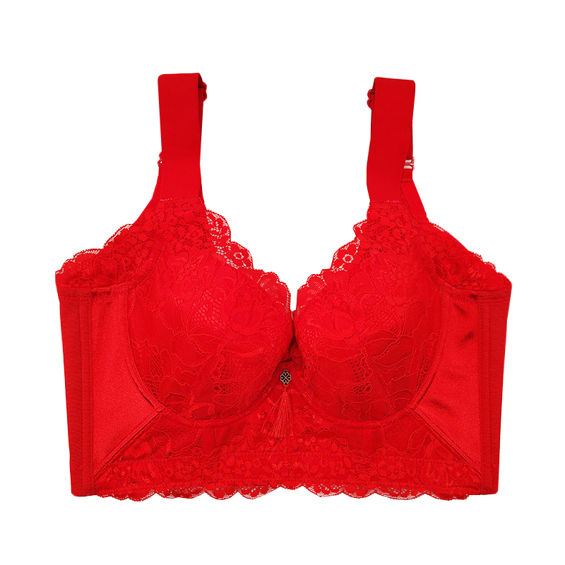 美容院调整型薄款聚拢收副乳结婚本命年红色内衣上托防下垂文胸女