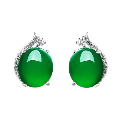 复古纯银绿玉髓红色玛瑙宝石耳钉