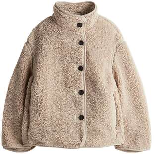 HM女装短外套春季宽松保暖泰迪绒摇粒绒时尚立领绒感外套1249958