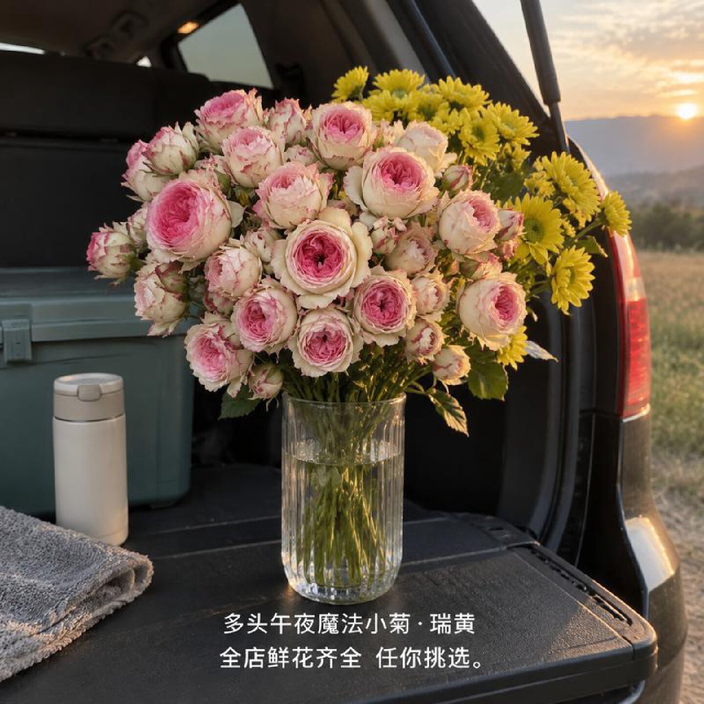 多头玫瑰鲜花昆明直发斗南花卉多头午夜魔法小菊瑞黄鲜切花束配花