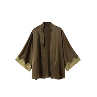 【荣草外袍吊带裙】青色100%桑蚕丝真丝睡袍吊带裙女睡裙家居服