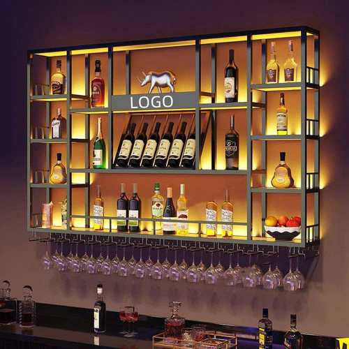 酒吧陈列架悬挂式酒架铁艺壁挂装饰吊杯架墙上置物架餐厅吧台