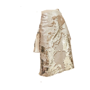 奢闪 重工钉珠亮片金色包臀半身裙直筒开叉一步裙秋季新款中长款