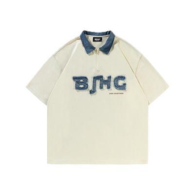 BJHG牛仔拼接时尚polo衫短袖T恤