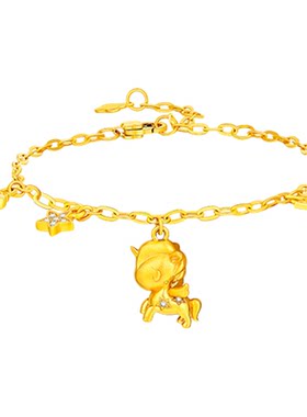 金至尊IP联名款tokidoki黄金手链Stellina独角兽生肖马年足金手链