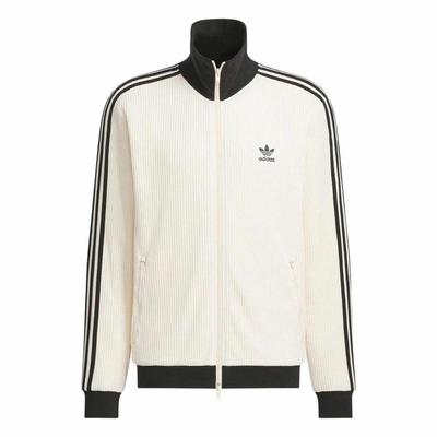 阿迪达斯Adidas 白色 复古条纹华夫格立领运动夹克外套 JW0109