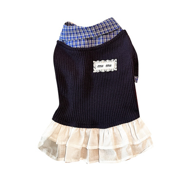 袋袋猫 miu系假两件宠物毛衣连衣裙 马尔济斯比熊小狗秋冬衣服