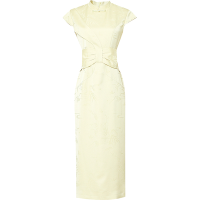 2025年夏季新款新中式古风立领蝴蝶结收腰提花旗袍连衣裙