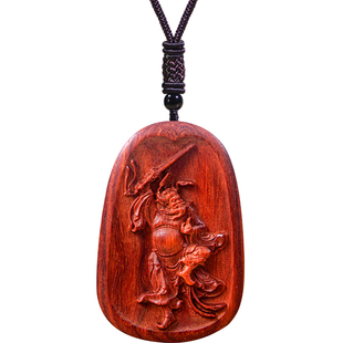 钟馗吊坠桃木紫檀木雕刻天师神像画像木质木雕项链挂件钥匙扣饰品