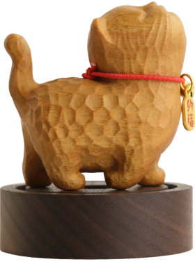 黄金檀木雕猫咪治愈车载摆件