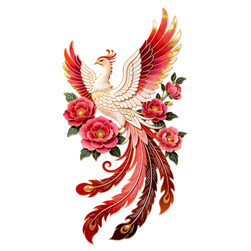 国风凤凰玻璃贴牡丹贴纸红金剪纸风吉祥花鸟门窗防水自粘装饰贴画