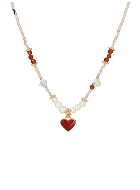 AJIDOU阿吉豆项链女款红色爱心珍珠吊坠首饰毛衣链轻奢小众锁骨链