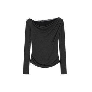 YUSSI初春针织荡领蕾丝打底衫女天丝羊毛假两件内搭修身长袖上衣