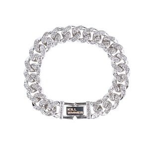 满钻古巴链手链男士潮牌欧美嘻哈美式高级感男生情侣饰品钛钢手饰