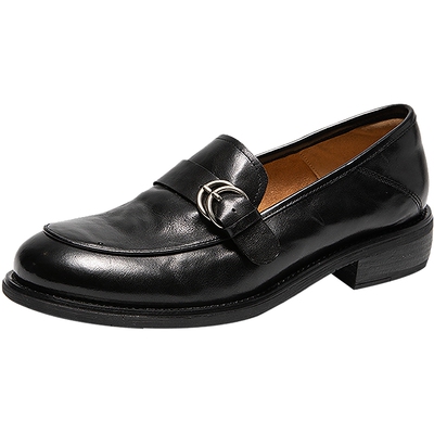 千百度1995Classic乐福鞋手抓皮小皮鞋女款新款复古舒适黑色