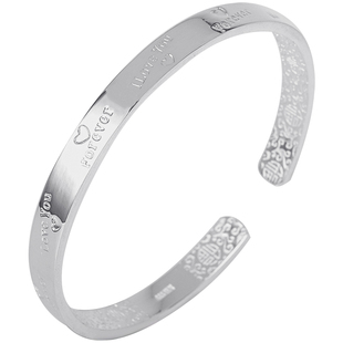 银手镯女9999纯银年轻款开口英文足银白银镯子小众年轻款以旧换新