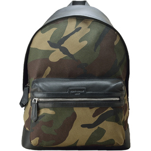 进口迷彩帆布真皮双肩背包  欧美街头朋克军旅运动头层牛皮电脑包