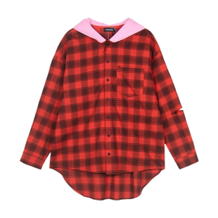 Broken Moon小众潮牌巴黎风格连帽破洞格子衬衫高街美式休闲外套