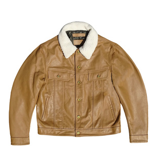 羊皮毛一体领子加棉保暖短款显头层牛皮瘦风暴骑士牛仔款保暖御寒