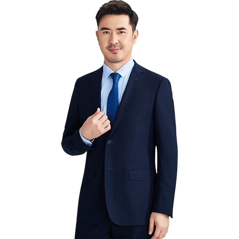 红都上班蓝色条纹后开叉西服套装