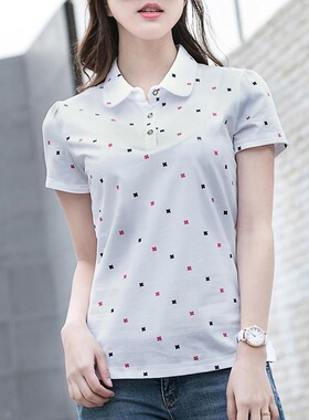 K 97576 Women's Printed Polo Shirt 翻领印花T恤 跨境欧美