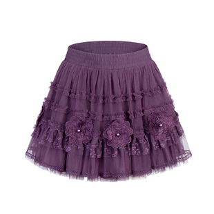 超仙花朵紫色半身裙2026夏款仙女范儿ins超火的高腰a字显瘦蓬蓬裙