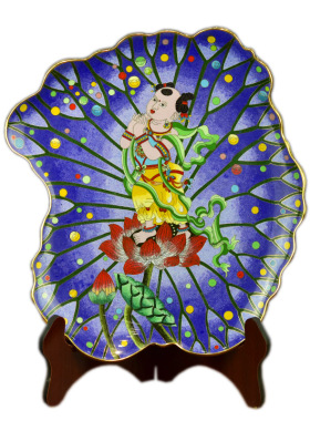 北京珐琅景泰蓝果盘15寸连生贵子