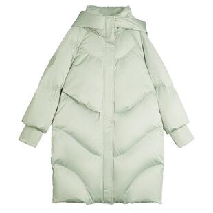 ELLE90白鸭绒中长款连帽羽绒服女2025冬季新款通勤保暖气质外套
