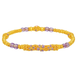 潮宏基非遗花丝御彩瓷黄金水晶手链足金手串手饰古法金礼物 卟