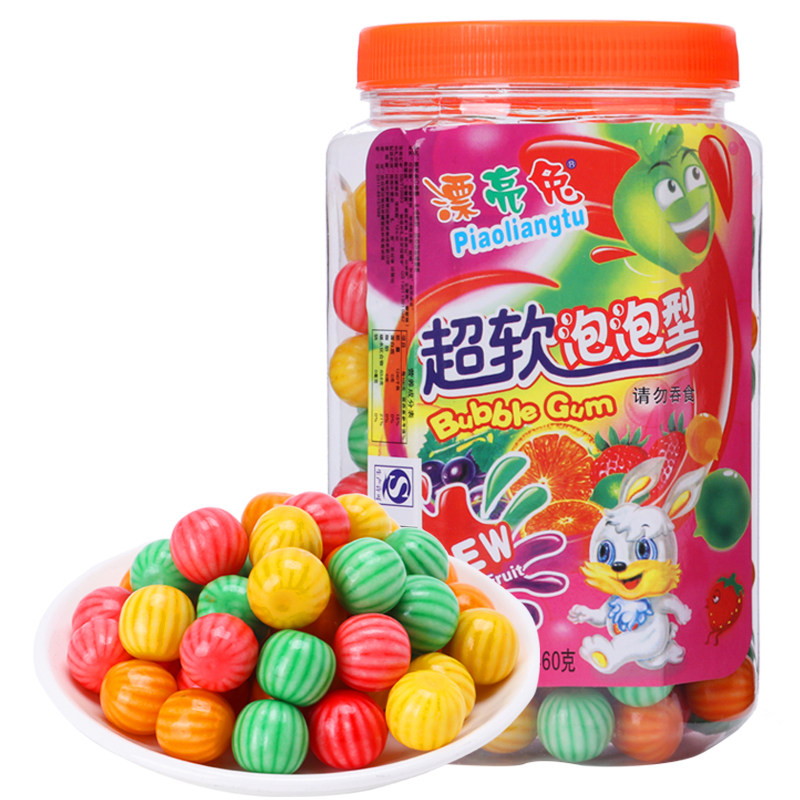 漂亮兔空心夹心西瓜泡泡糖经典怀旧糖果零食独立包装桶装口香糖
