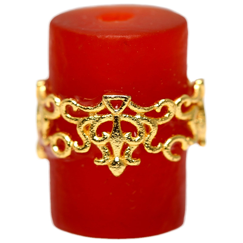 925古法银镀金镶嵌南红玛瑙莲花背云隔珠diy手链手串编绳吊坠配件