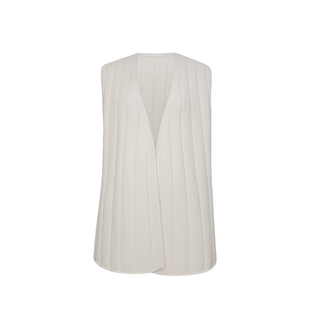 嫚渡|100%山羊绒轻奢V领无袖中长款宽松漂白色山羊绒衫