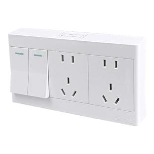 明装二开十孔插座五孔带两2开关一键断电厨房专用面板2开双控10孔