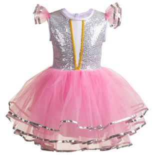 六一儿童节女孩表演服装白色公主裙亮片蓬蓬纱裙现代舞蹈演出裙子