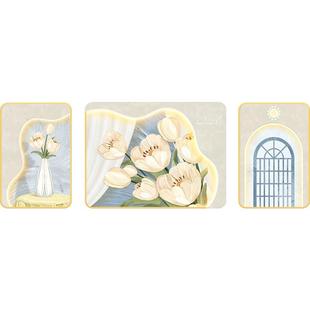 奶油风客厅装饰画现代简约沙发背景墙挂画小众艺术高级感带灯壁画