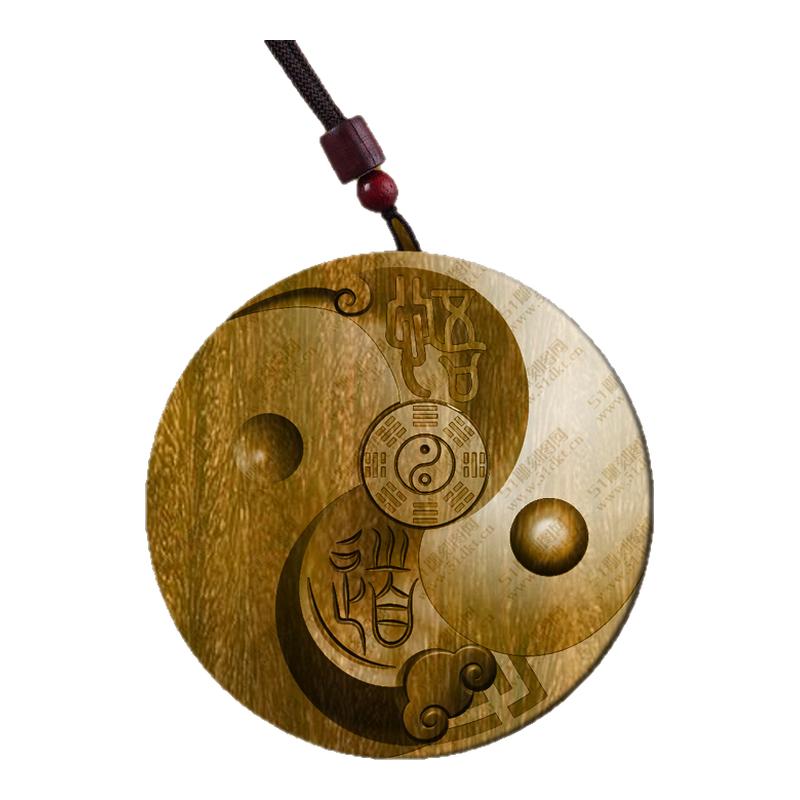 柏林禅寺太极八卦平安寺院寺庙车挂佛牌挂件吊坠绿檀木雕刻护身符